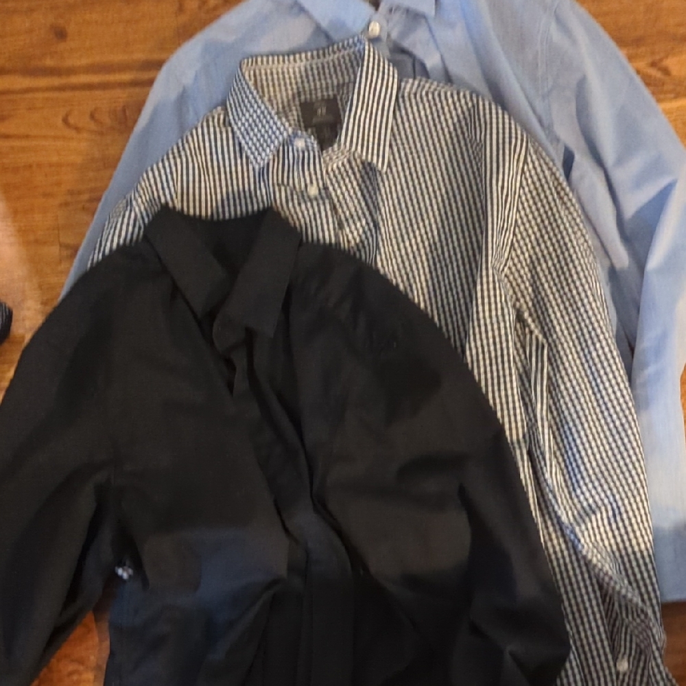 H&M Men's Casual Button Down Shirts - Black, Blue, and Checkered